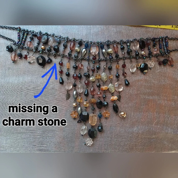 A Vintage Fantasy Statement Crystal Bead Stone Drop Jewel Choker Bib Collar - Picture 7 of 9